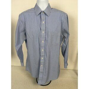 Brooks Brothers Button Down Shirt Men Size L 16.5 Blue White Check Long Sleeves